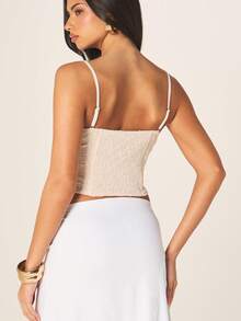 MISSGUIDED Lace Strapless Bustier Corset Top With Front Zipper Closure And Thin Adjustable Straps For Summer Evening Night Out Occasions Beige Elegant Sexy - Multicolor - View 2