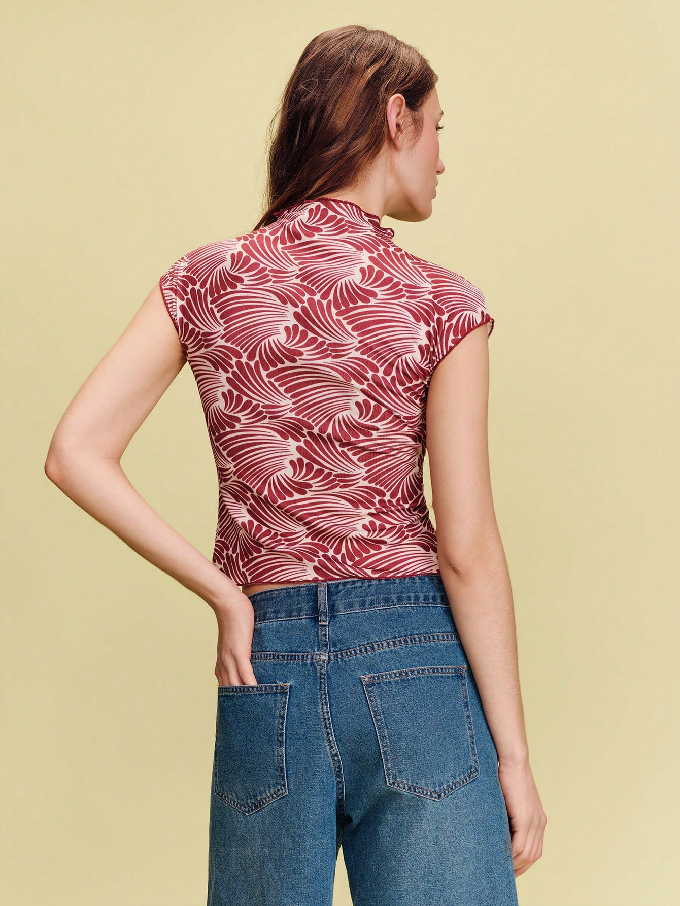 Pleated Floral Print Top Colored Summer Look Spring Summer French Style Parisian Style Vintage Top Burgundy Flower Top Going Out