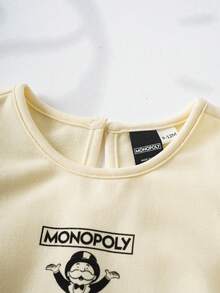 MONOPOLY X SHEIN Baby Girl Round Neck Cap Sleeve Cute Romper MONOPOLY - Apricot - View 3