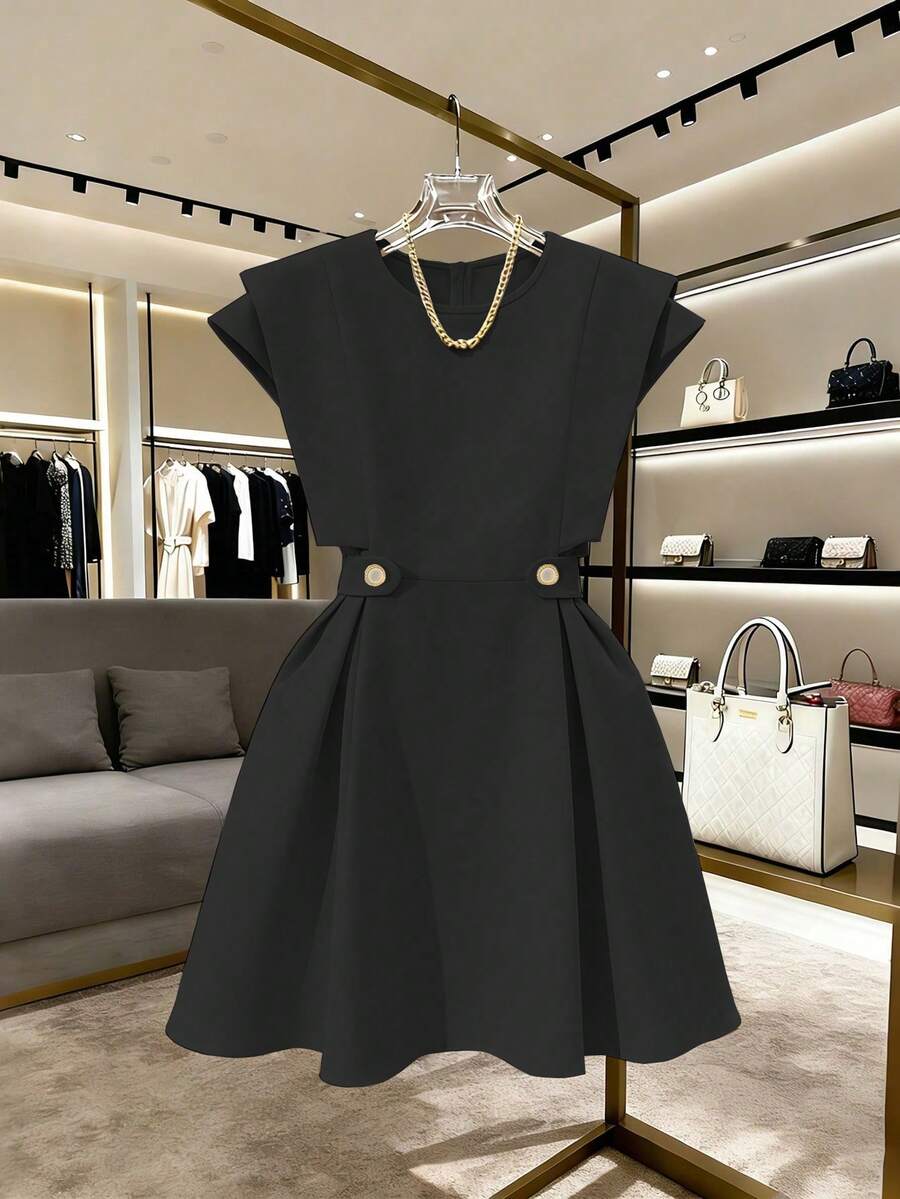 GlowEve 优雅浪漫度假及工作通勤日常女装短款连衣裙褶皱黑色连衣裙黑色连衣裙女士黑色优雅连衣裙黑色休闲连衣裙经典黑色连衣裙修身连衣裙短袖连衣裙休闲黑色连衣裙黑色正式连衣裙女士办公室工作服工作装女士惊艳连衣裙女士工作连衣裙女装高品质连衣裙新款女装 - 黑色 - 查看 1