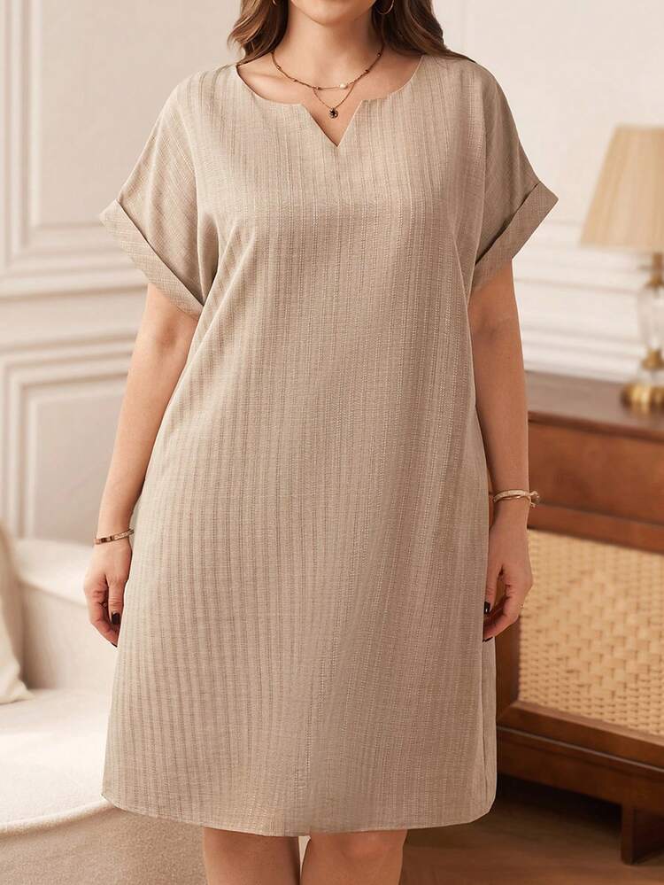 Plus Size Women's Summer Casual Vacation Country  Short Sleeve Solid Color Striped Dress With Pockets, ,Summer\Vacation,Summer Holiday,Spring Break Outfits ,Vacation Outfits Women ,Holiday Outfits For Women,Going Out Outfits,2026 New Clothes,Simple And Fashionable For Everyday Wear,Suitable For Summer, Vacation, Daily Wear,Suitable For Summer, Vacation, Daily Wear,Dresses For Women,Flowy Dress ,Beach Outfits For Women,Casual Vacation Boho Dress, Plus Size Dress With Pockets