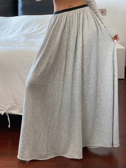 DAZY Contrast Color Floral Chiffon Loose A-Line Skirt, Casual Summer Lightweight Sweater Skirt For Women