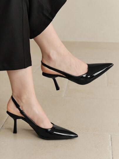 Zapatos de tacón alto tipo puntera para mujer, nuevos para primavera, zapatos de tacón alto sexy de tacón de piel de patente negra con correa, sandalias convertibles de tacón alto rojo
