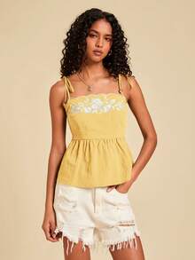 Travachic 夏季休闲刺绣腰带，适合狂欢节、春假、夏季、情人节、海滩、休闲度假、外出等场合，鼠尾草绿上衣 - 黃色 - 查看 4