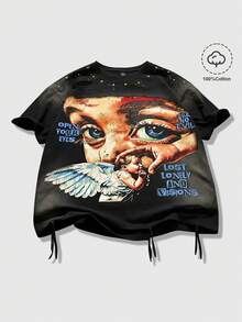 ROMWE MEN 男士休闲短袖水洗圆领T恤 - 黑色 - 查看 6