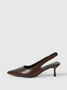 Sleekvia Tacones de aguja de tacón de gatito para mujer, zapatos de trabajo de piel sintética con correa de hebilla, marrón café - Marrón - Ver 3