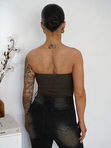 SAYEHFBABY Streetwear Women's Sleeveless Bandeau Bodysuit, Summer - Army Green - View 2