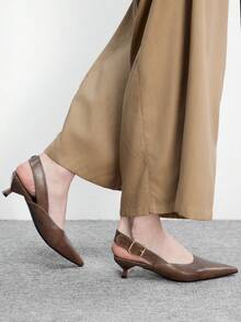 CUCCOO BIZCHIC Women's Pointed Brown PU Metal Buckle Slingback Stiletto Temperament Commuting Fashion Wear High-Heeled Sandals Spring Shoes - Brown - View 5