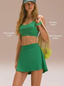 GLOWMODE FeatherFit™ Strappy Back Sports Bra Tank Top Low Impact Yoga Daily Gym  Spring Summer - Green - View 2