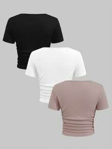 SHEIN Set de 3 camisetas de cuello redondo ajustadas y cómodas para adolescentes - Multicolor - Ver 4