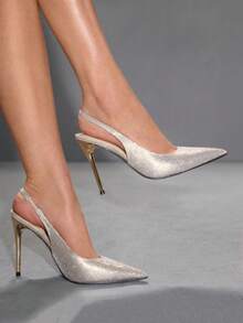 CUCCOO SZL 春秋新款金色钻石尖头镀金细跟时尚派对性感前卫优雅女士高跟鞋 - 金色 - 查看 1