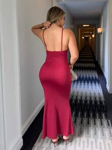 Maria Perezxox 纯色褶饰吊带连衣裙 酒红色 长款女装 - 酒紅色 - 查看 2