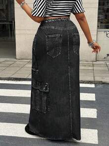 Maweii Casual Minimalist Printed Comfortable Slit Skirt - Black - View 2