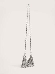 Enchnt 24pcs Handmade Shiny Sequins & Sequin Embellished Crossbody Bag With Detachable Strap, Silver Color, Women - Silver - View 6
