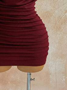 Soleia Women's Solid Color Sequin Halter Tie Ruched Sexy Mini Dress For Dates & Parties ,Summer Dress - Burgundy - View 5