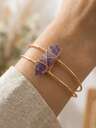 Cirelle Natural Stone Hexagon Bangle – Open Cuff With Metal Wire Wrapping, Stylish Gemstone Bracelet For Women, Holiday & Party Gift Idea