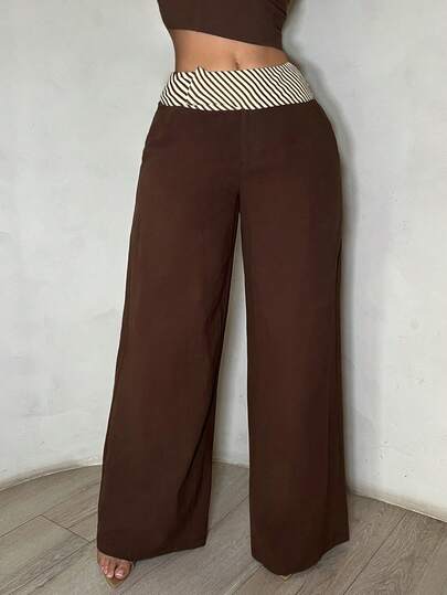 SHEIN SXY Low-Waist Contrast Color Striped Wide Leg Pants