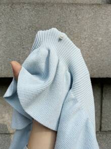 MainGRL Coquette Light Blue Ribbed Knit Sleeveless Dress, Faux Pearl Detail Ruffle Hem Design, Perfect For Brunch, Date Night & Casual Outings, Viral Coquette 2026 Spring/Summer - Baby Blue - View 7