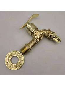 1 件装经典复古欧式冷水壁挂式水龙头，不锈钢材质，完美适用于厨房水槽、洗衣机、户外花园和浴室配件 - 金色 - 查看 3