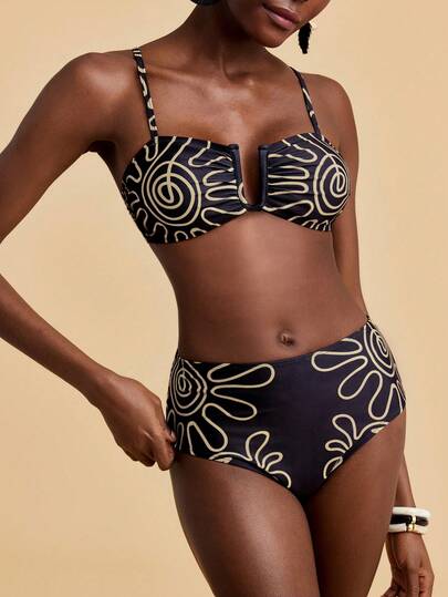 Travachic Women's Summer Beach Contrast Color Spaghetti Strap Bikini Set