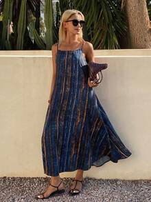 DAZY Women's Casual Contrast Stripe Sleeveless A-Line Mid-Length Dress, Summer - Blue - View 6