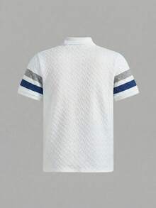 SHEIN Teen Boys' Casual Comfortable Versatile Colorblock Printed Polo Shirt, Teen Boy - White - View 2