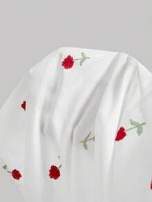 SHEIN MOD Blommig broderiklänning med rynkad midja för kvinnor - Rött och Vitt - Visa 9