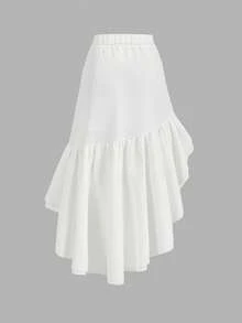 SHEIN MOD 女士白色不对称荷叶边中长裙 - 白色 - 查看 2