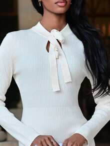 Mima John 新款时尚优雅高品质女士针织毛衣裙，百搭秋季 - 米色 - 查看 6