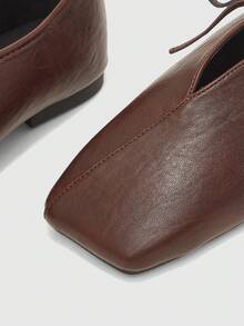 CUCCOO BIZCHIC French Retro Square Toe High Vamp Lace-Up Shoes Women's Spring New Leather Thick Heel Grandma Shoes Commuting Versatile Small Leather Shoes - Brown - View 5