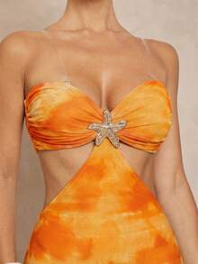 Lumalex Printed Tie-Up Waist Backless Dress For Women - Orange - View 3