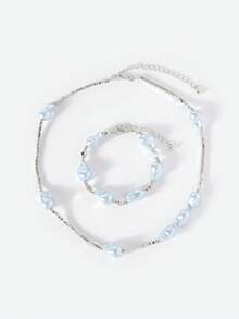 Opalesca 1pc European And American Fashion Baroque Pearl Clavicle Chain, Copper Multi-Element Luxury Niche Necklace, Clavicle Chain, Bracelet - Multicolor - View 2