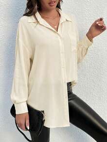 SHEIN VCAY Plus Size Long Sleeve Chiffon Blouse - Light Yellow - View 3