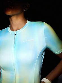 Powerista 女士字母印花渐变拉链骑行服 - 藍色 - 查看 3