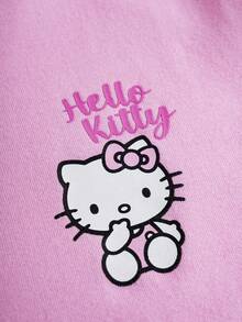 HELLO KITTY AND FRIENDS | SHEIN 少女可爱猫咪印花休闲圆领短袖T恤，附赠发圈 - 粉色 - 查看 4