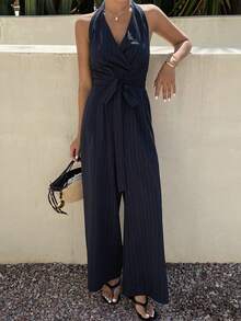 DAZY Bộ áo liền quần nữ có họa tiết, kiểu dáng thường ngày, thích hợp cho mùa xuân và mùa hè. - Màu xanh hải quân - Xem 5