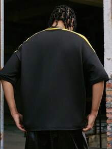 PAVTROS 男士字母印花撞色T恤，街头风休闲出街款式，送给男友/老公的礼物，周年纪念礼物 - 彩色 - 查看 2