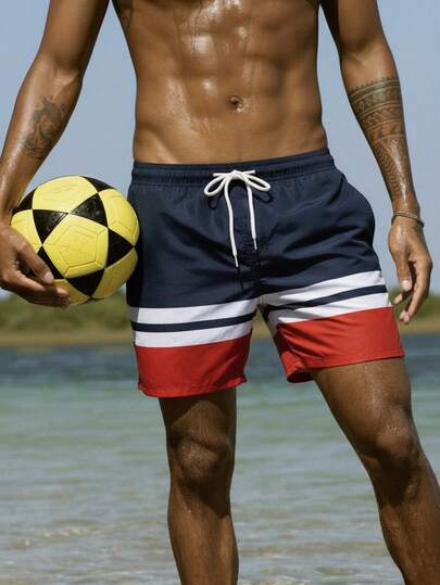 Manfinity Swimmode شورتات شاطئ كاجوال بألوان متباينة للرجال