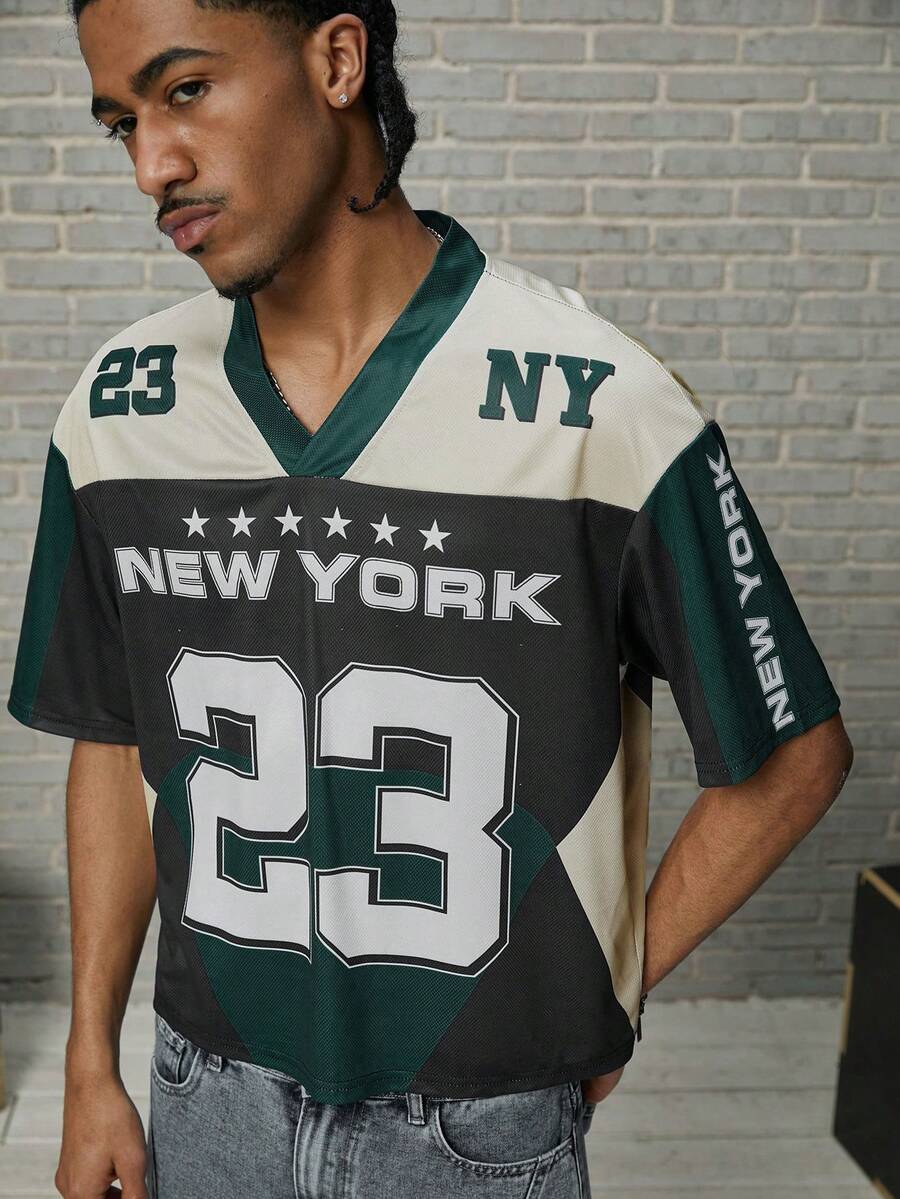 GALLERY FADE Men's Numeric Print V-Neck Short Sleeve Casual T-Shirt - Multicolor - View 1