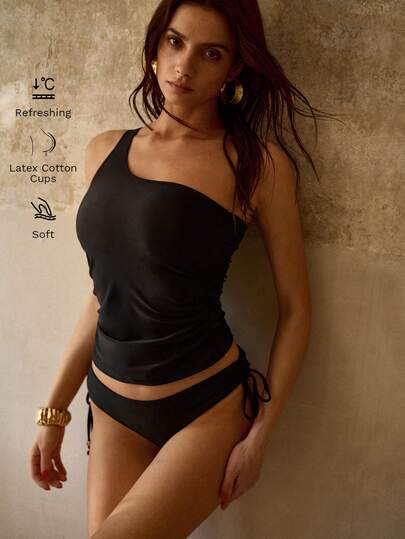 MOTF PREMIUM MINIMALIST ASYMMETRIC SHOULDER DESIGN HOLLOW BACK STRUCTURE WOMEN BEACH VACATION TANKINIS TOP