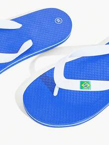 Grefit Color Matching Printed Flat-Bottomed Beach Flip-Flops, Suitable For Indoor And Outdoor Wear, Beach T-Slippers, Light And Comfortable, Non-Slip, Suitable For Outdoor Walking, Street Fashion, Multi-Functional Flat-Bottomed Slippers, Suitable For Indoor And Outdoor Wear, Tropical Style In Vacation Season, Solid Color Design, Suitable For Spring And Summer, Back-To-School Season Beach Outfit Flip Flops - Rio Clear Sky Blue White - View 4