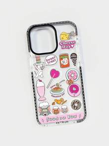 TOM & JERRY X SHEIN Tom And Jerry Foodie Sticker Bomb Phone Case, Clear TPU Soft Case With Black Bumper, Shockproof Protective Cover, Cute Cartoon Graffiti Print For Sweet Snack Lovers, Daily Use & Birthday Gift,Etc. Covers,Compatible With IPhone Case - Clear - View 7