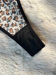 SHEIN 3pcs/Set Lace Patchwork Leopard Print Sexy Thong Panties - Multicolor - View 4