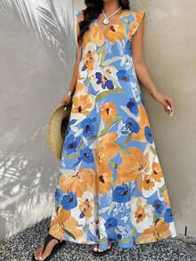 SHEIN LUNE 大码休闲碎花无袖连衣裙 - 彩色 - 查看 3