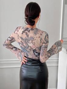 EastFlair 新传统中国风女式图腾印花撞色纽扣衬衫 - 彩色 - 查看 3