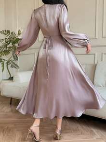 DAZY Women's Elegant Commuter Solid Color Lantern Sleeve Dress Sundress Summer - Yellow - View 5