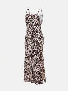 少女日常休闲豹纹吊带裙 - 棕色 - 查看 4