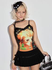 ROMWE Y2K Cute Sad Cat Print Casual Street Style Women Camisole - Multicolor - View 7