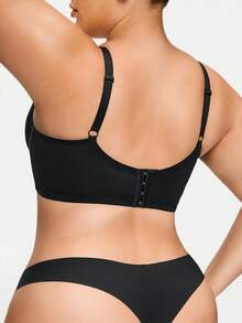 SHAPORA 1件大码黑色亮面面料钢圈文胸，带钢圈，提升胸型，减少侧边赘肉，前扣式设计，女士文胸 - 黑色 - 查看 2