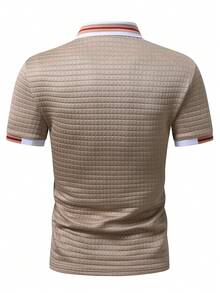 EGENSIO Áo Polo nam dệt kim jacquard màu trơn, cổ áo gân nổi, 3 nút. - Màu Khaki - Xem 2